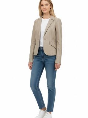 Danier nude genuine leather blazer soft jacket beige/cream ecru off white large